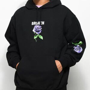 Broken Promises Thornless Black Hoodie Purple Rose Design Unisex Size Medium